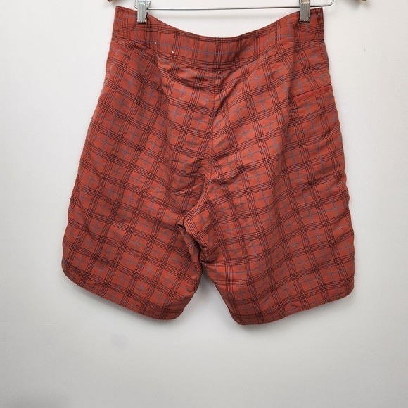 Mens Patagonia Orange Rust Plaid‎ Striped Swim Shorts Size 32 - Picture 6 of 6